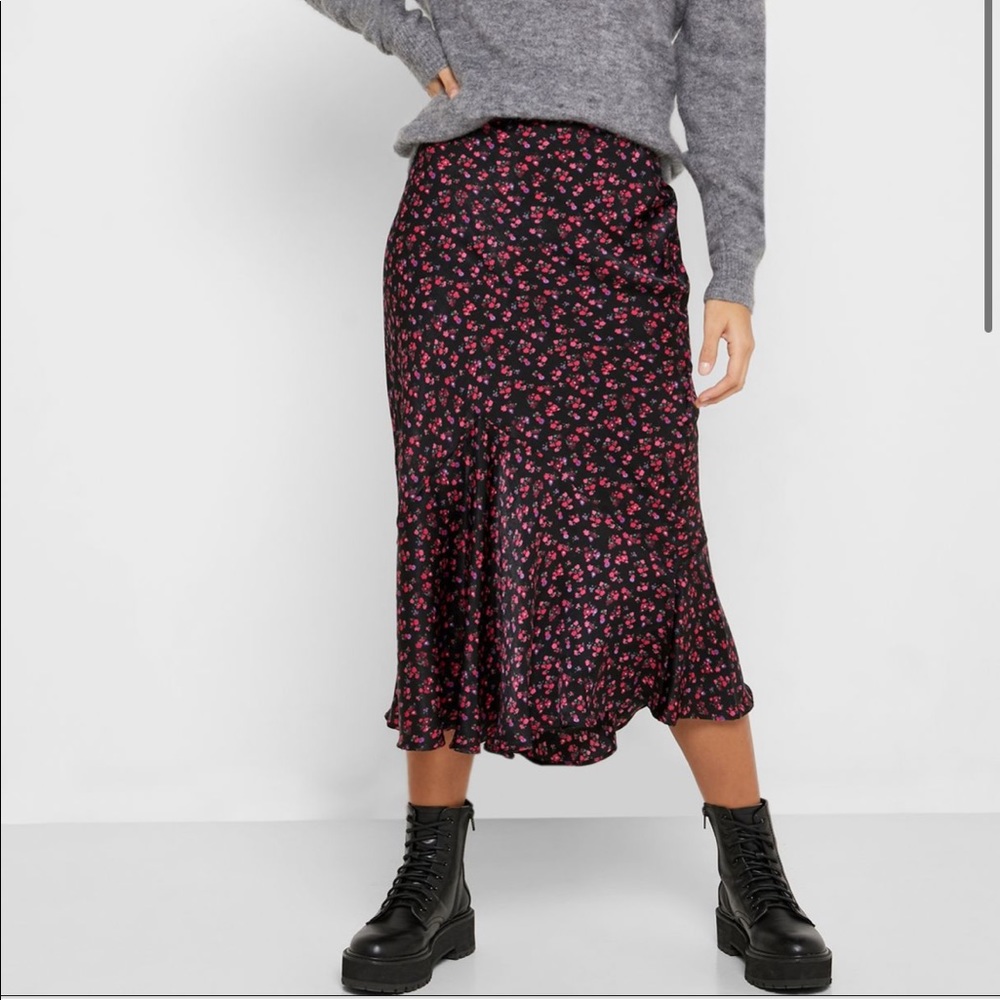 Topshop Floral Print Midi Skirt
